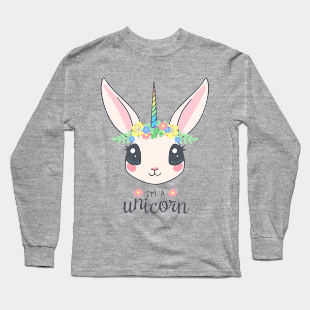 Rabbit Unicorn Long Sleeve T-Shirt by Miss Santa's Store